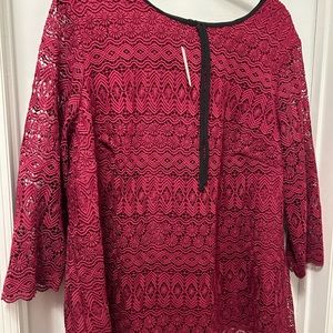 NWT TALBOTS  BURGUNDY LACE LINED TOP AND LACE 3/4 see thru